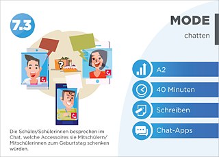 EDDU | Mode: Chatten | Die Schüler/Schülerinnen besprechen im Chat, welche Accessoires sie Mitschülern/ Mitschülerinnen zum Geburtstag schenken würden. 