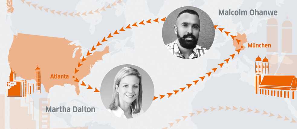 Bei der „Nahaufnahme“ tauschten Martha Dalton aus Atlanta und Malcolm Ohanwe aus München ihre Arbeitsplätze.