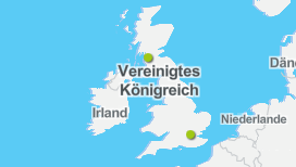 Kartenausschnitt mit den Standorten Glasgow und London des Goethe-Instituts 