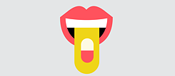 Illustration: Geöffneter Mund mit Tablette auf der Zunge