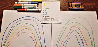 Drawings by Derek Steinkamp, before (R) and after (L) he put on EnChroma glasses that adjust for color vision deficiency