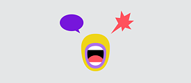 Purple thought bubble with coloured dots