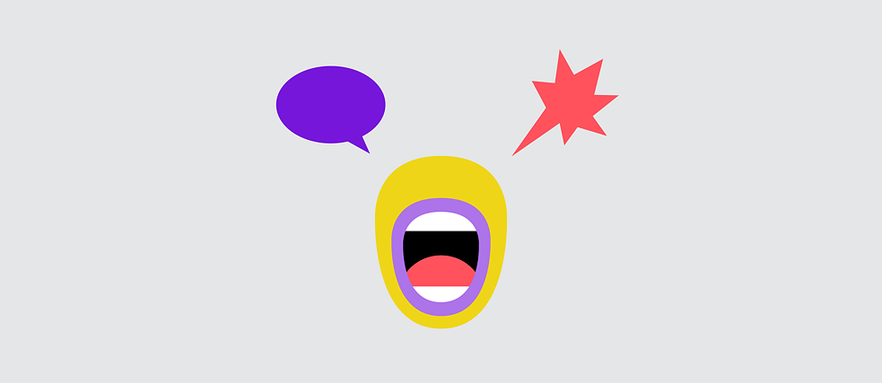 Purple thought bubble with coloured dots