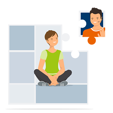 Illustration: Puzzle mit Schüler und Lehrer