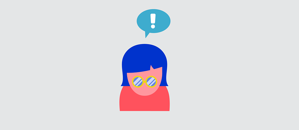 Illustration: Person mit Sprechblase, in der sich ein Ausrufezeichen befindet