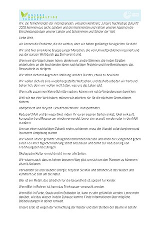 Appell Unsere nachhaltige Zukunft (1/3)