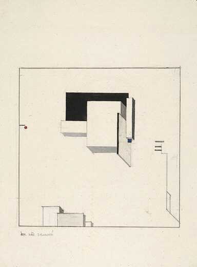 Proun 1C <i>Haus über der Erde</i>. Original (Brett), 1919. Staatliche Tretjakow-Galerie, Moskau, Russland