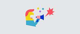 Illustration: Person mit Megafon und gezackter Sprechblase