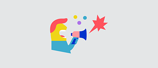 Illustration: Person mit Megafon und gezackter Sprechblase
