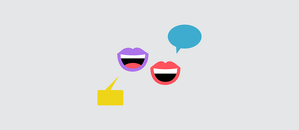 Illustration: two mouths, each with a speech bubble