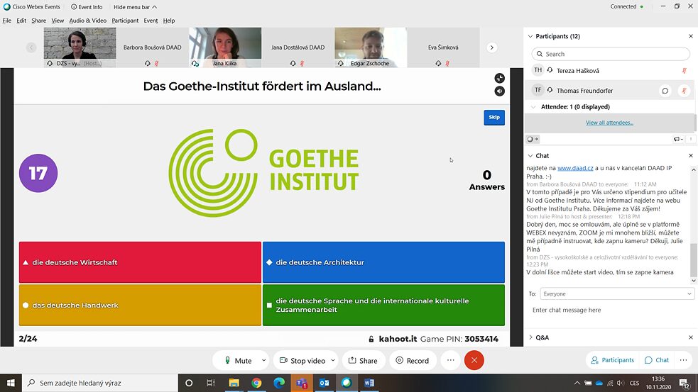 Screenshot von einem Quiz auf Kahoot! des Goethe-Instituts Tschechien
