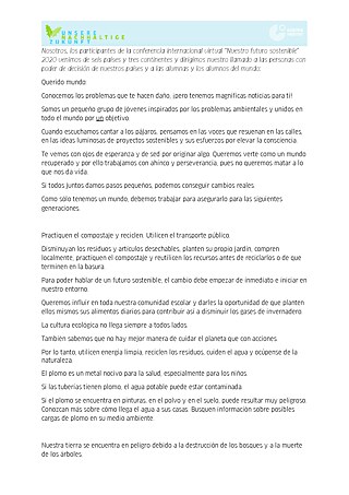 Llamamiento Nuestro futuro sostenibl (1/3)