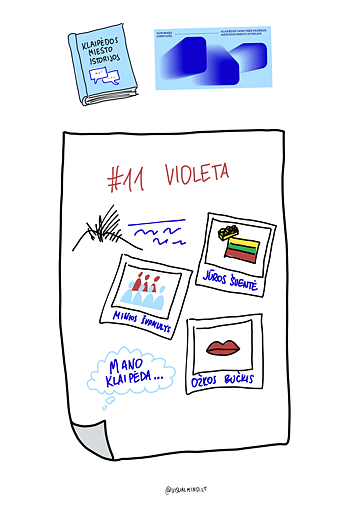 Illustration, die die Geschichte eines/r der Teilnehmer*innen des Worshops „Suche nach Ortsidentität in Klaipėda“ widerspiegelt