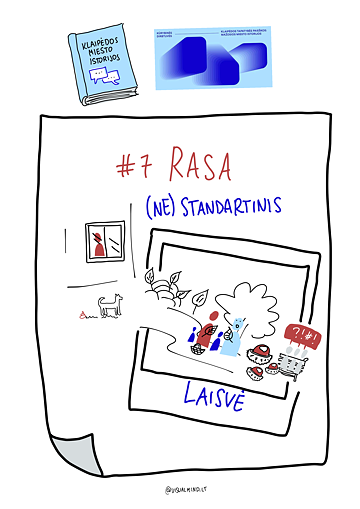 Illustration, die die Geschichte eines/r der Teilnehmer*innen des Worshops „Suche nach Ortsidentität in Klaipėda“ widerspiegelt