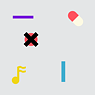 Illustration: mehrere kleine farbige Elemente – gelbe Note, roter Kreis mit schwarzem Kreuz, violetter Balken horizontal, blauer Balken vertikal, weiß-rote Tablette