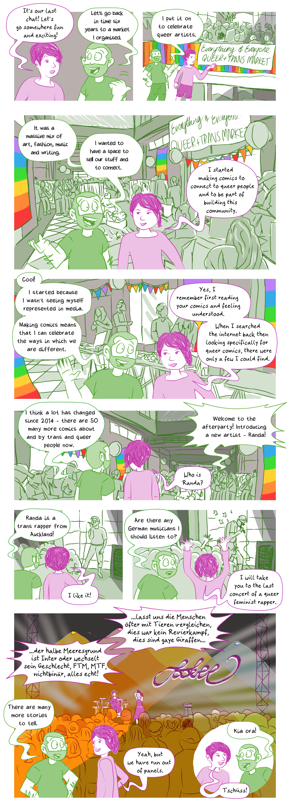 visual comic: Queer Comic Conversation - December: Queer Market, scroll down for text-based comic (after annotations)