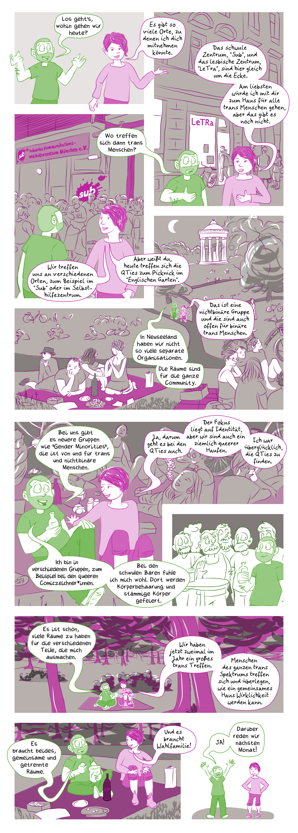 visuelles Comic: Queere Comic Konversation: September - Räume, rein text-basiertes Comic folgt nach den Anmerkungen