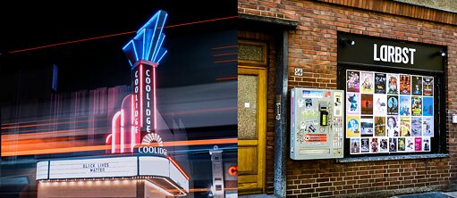 Vordereingänge, Coolidge Corner Theatre und Kino Lodderbast